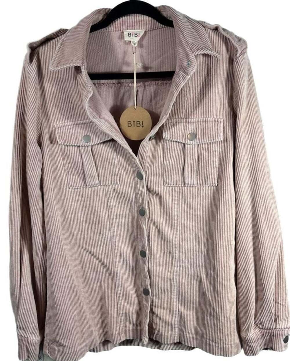 BiBi Pink Corduroy Shacket Long Sleeve Button Down Shirt Jacket